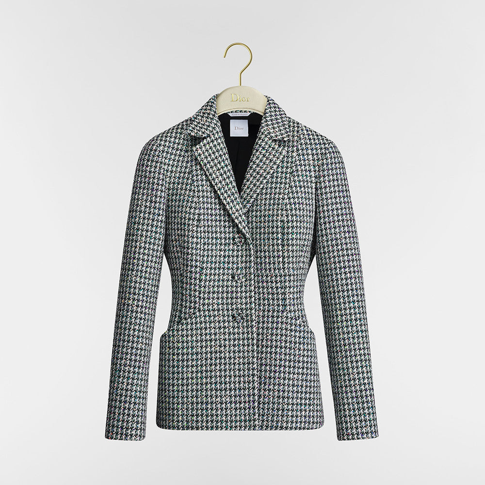 Dior Bar Blazer Skirt Black and White Houndstooth Virgin Wool Blend With Multicolor Sequins #377177