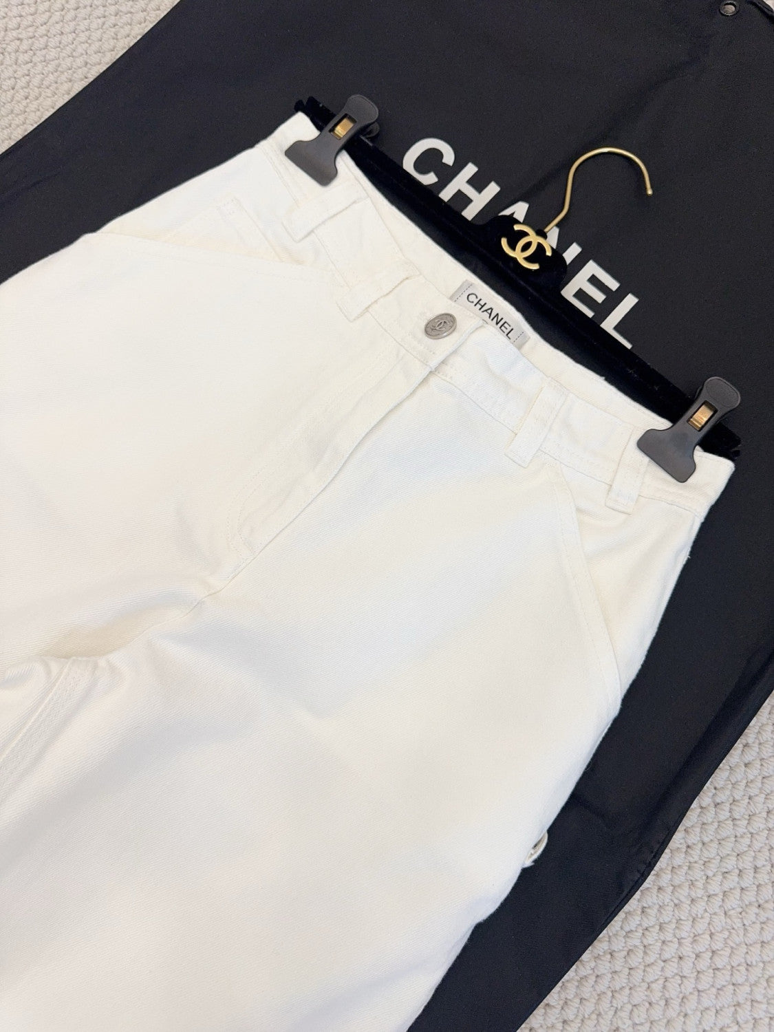 Chanel Jeans Washed Denim White #377644