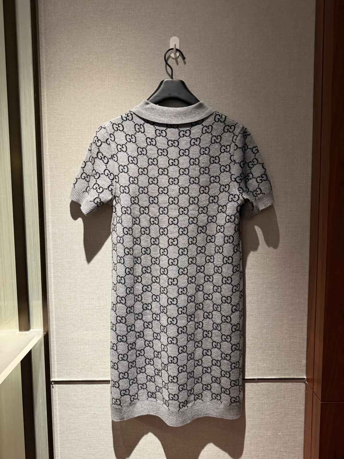Gucci GG Wool Jacquard Polo Dress Grey Black #334214