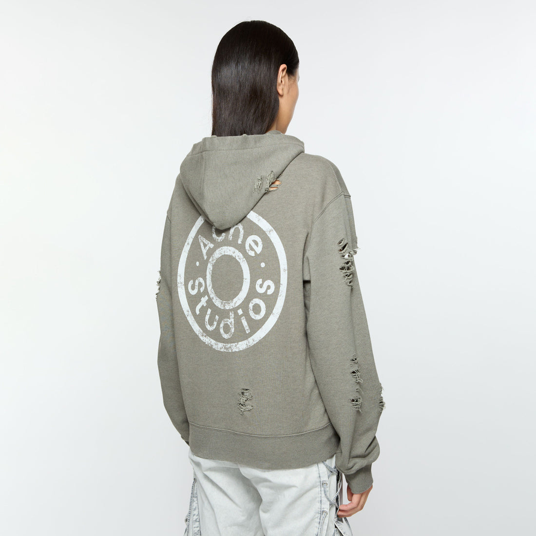 Acne Studios Men's Women's Unisex Spring/fall Fashion Casual Solid Color Oversized Hooded Zipper Front Distressed Vintage Logo Cotton Jacket #78451