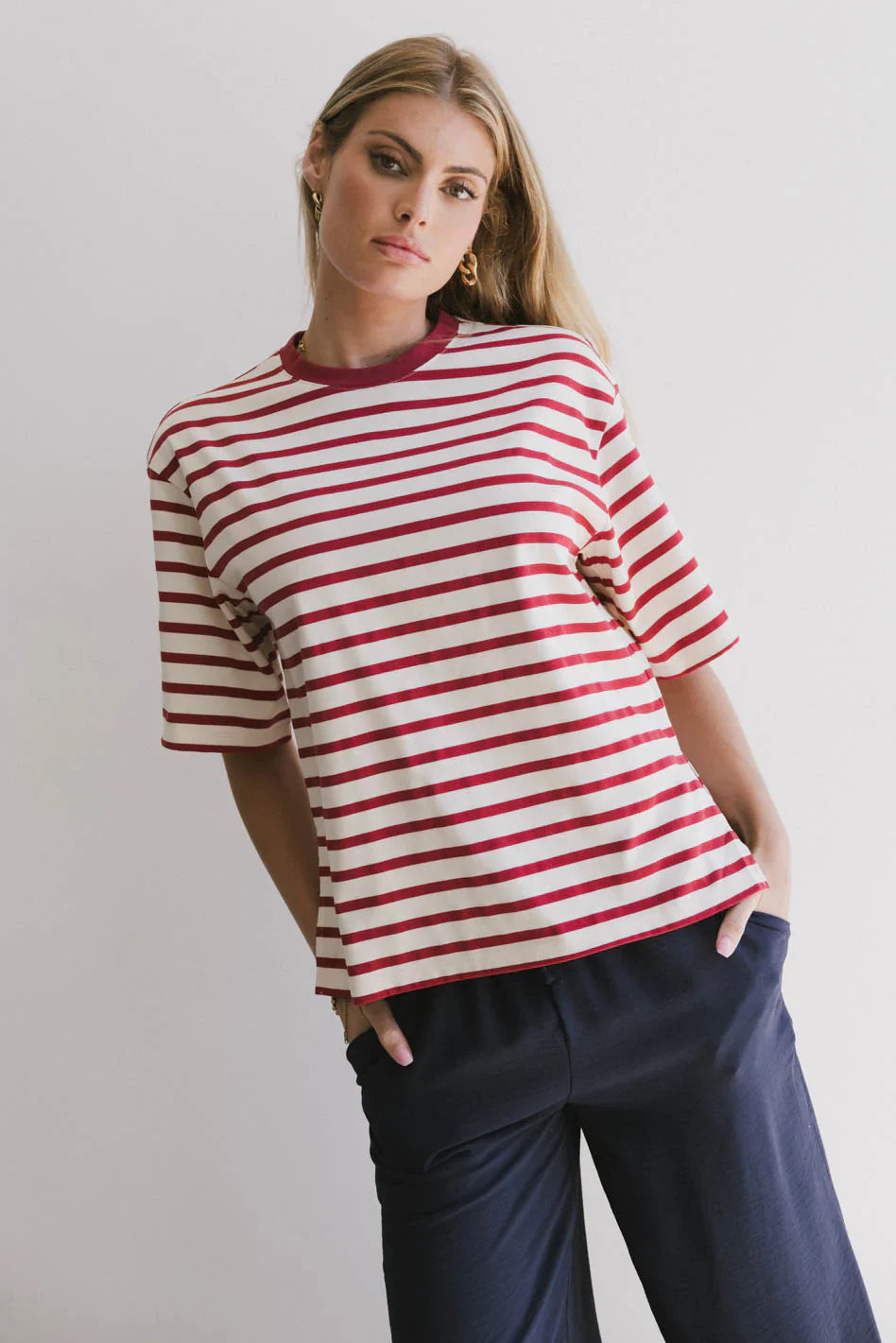 Freddie Striped Tee in Red