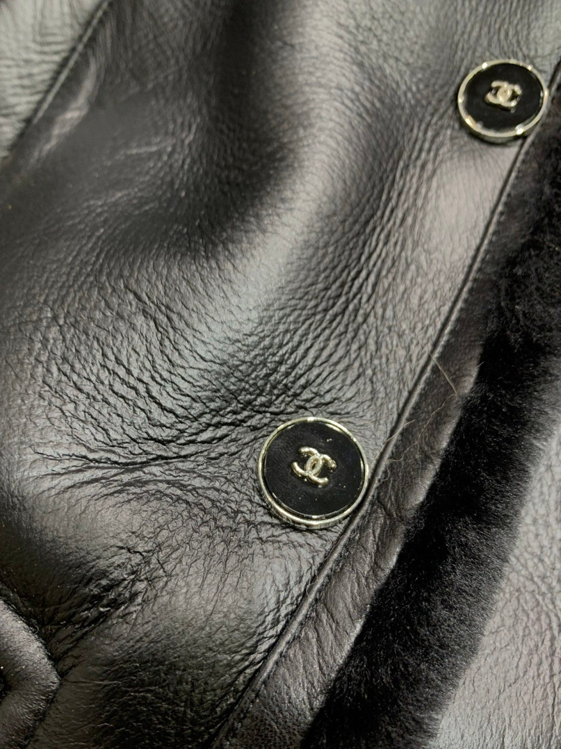 Chanel 25FW Tunic Jacket Reversible Shearling Black Merino Wool Women's Warm Retro Leather Jacket #332447