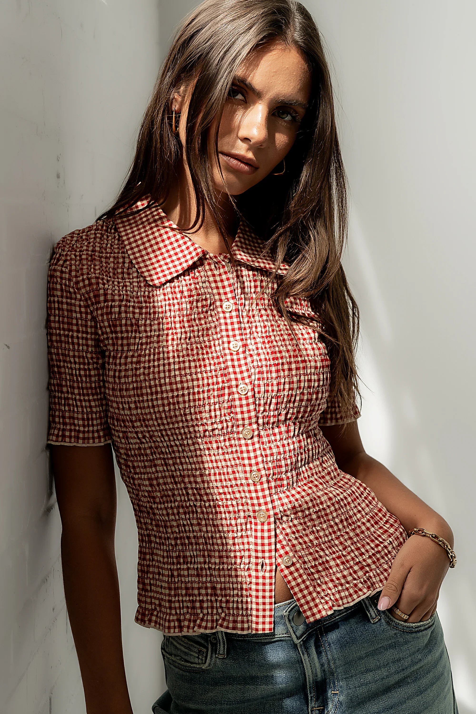 Connie Gingham Blouse in Red