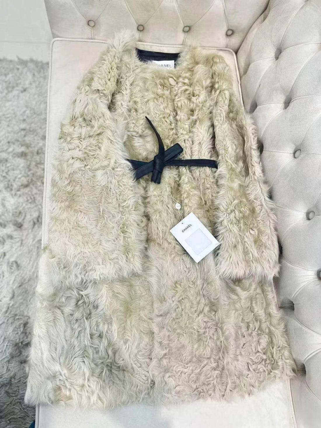 Chanel Soft Gold Little Lake Sheep Reversible Fur Coat Casual Loose Minimalist Jacket Belted Fleece Jacket #332355