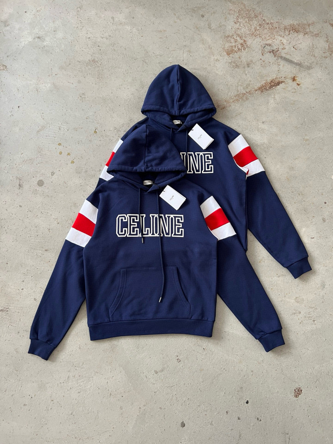 Celine Men's and Women's Unisex Spring/fall Fashion Casual Hooded Color-blocked Long-sleeve Oversized Sweatshirt With Letter Print Between Sleeves Hooded Sweatshirt #78455