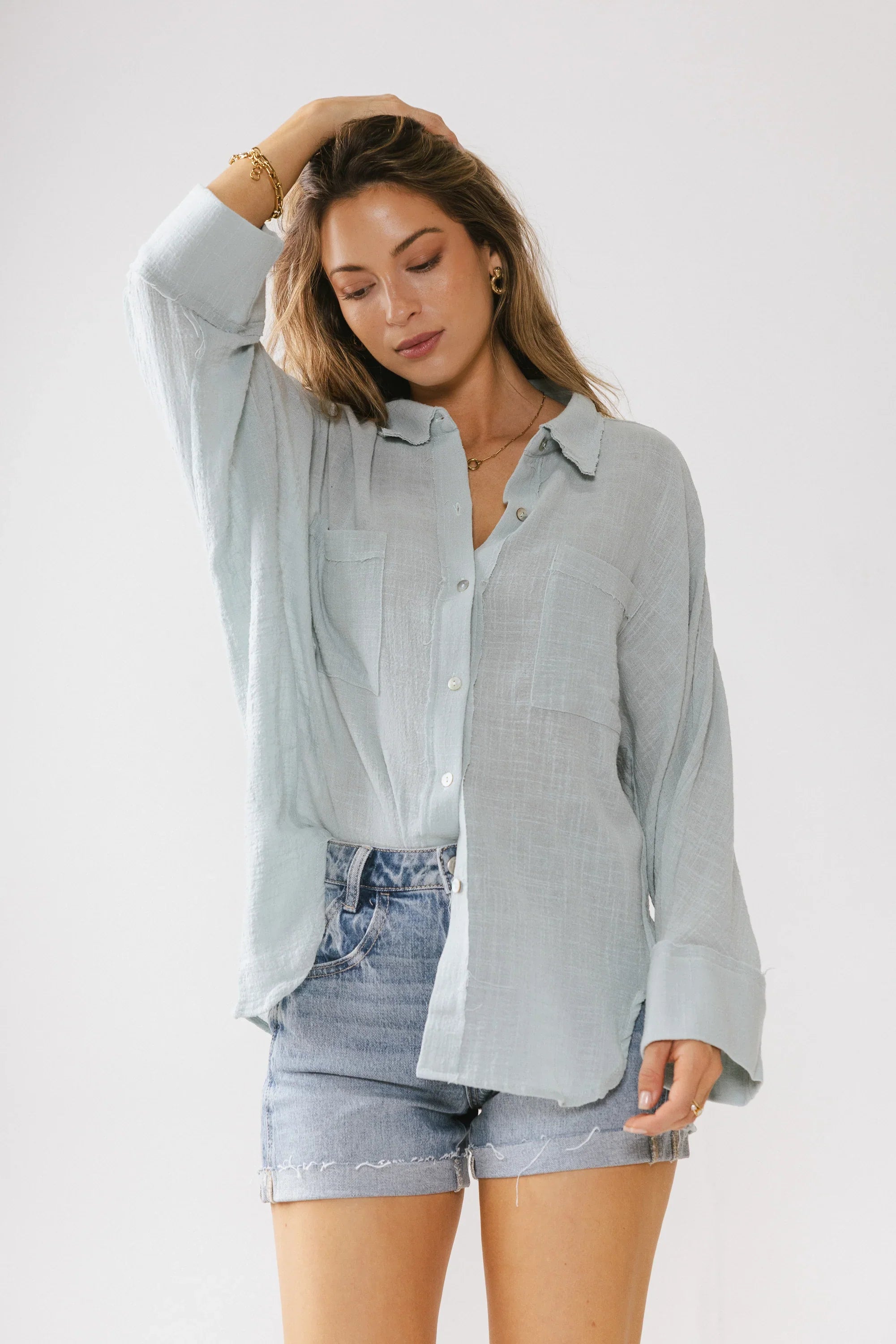 Lucie Linen Button Up in Blue