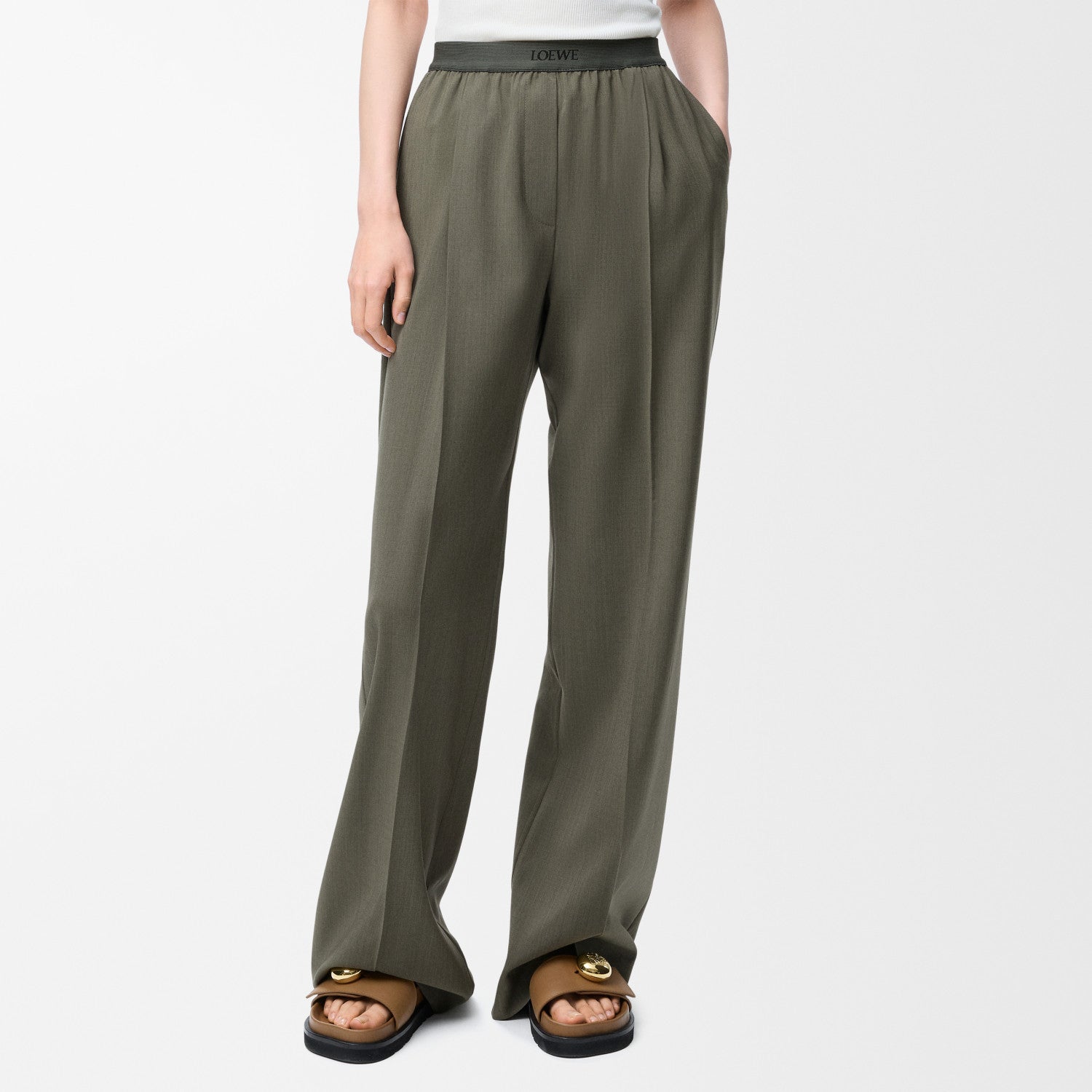 Loewe Women's Spring/Fall Fashion Classic Business Premium Solid Color V-Neck Single Button Long Sleeve Blazer Fashion Classic Solid Color Elastic Waistband Business Premium Suit Pants Pants Suit Set #78992