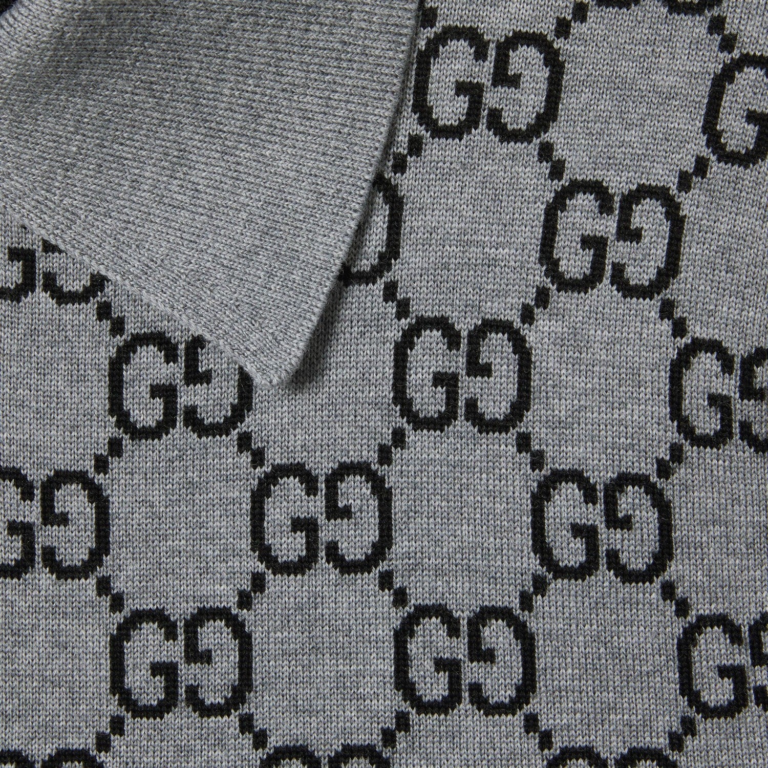 Gucci GG Wool Jacquard Polo Dress Grey Black #334214