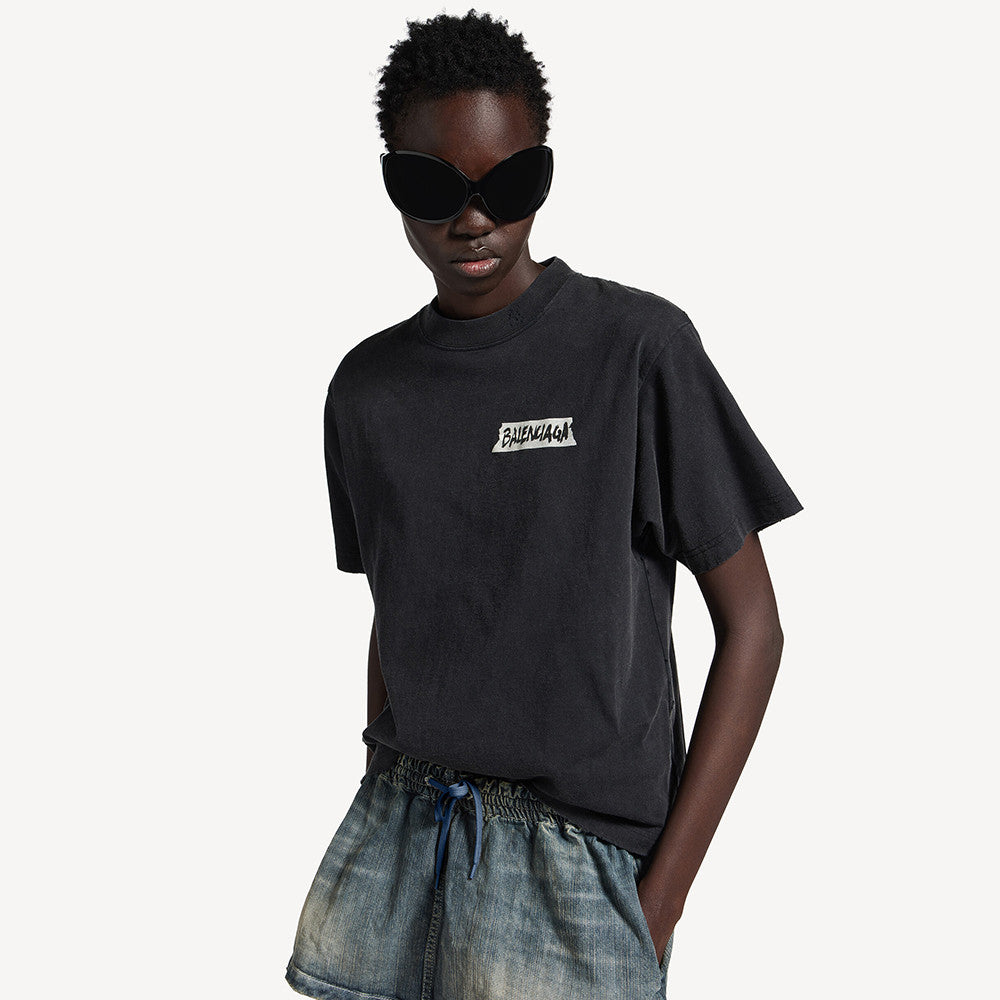 Balenciaga Top-quality Version Women's Masking Tape T-shirt Medium Fit in Faded Black #336738