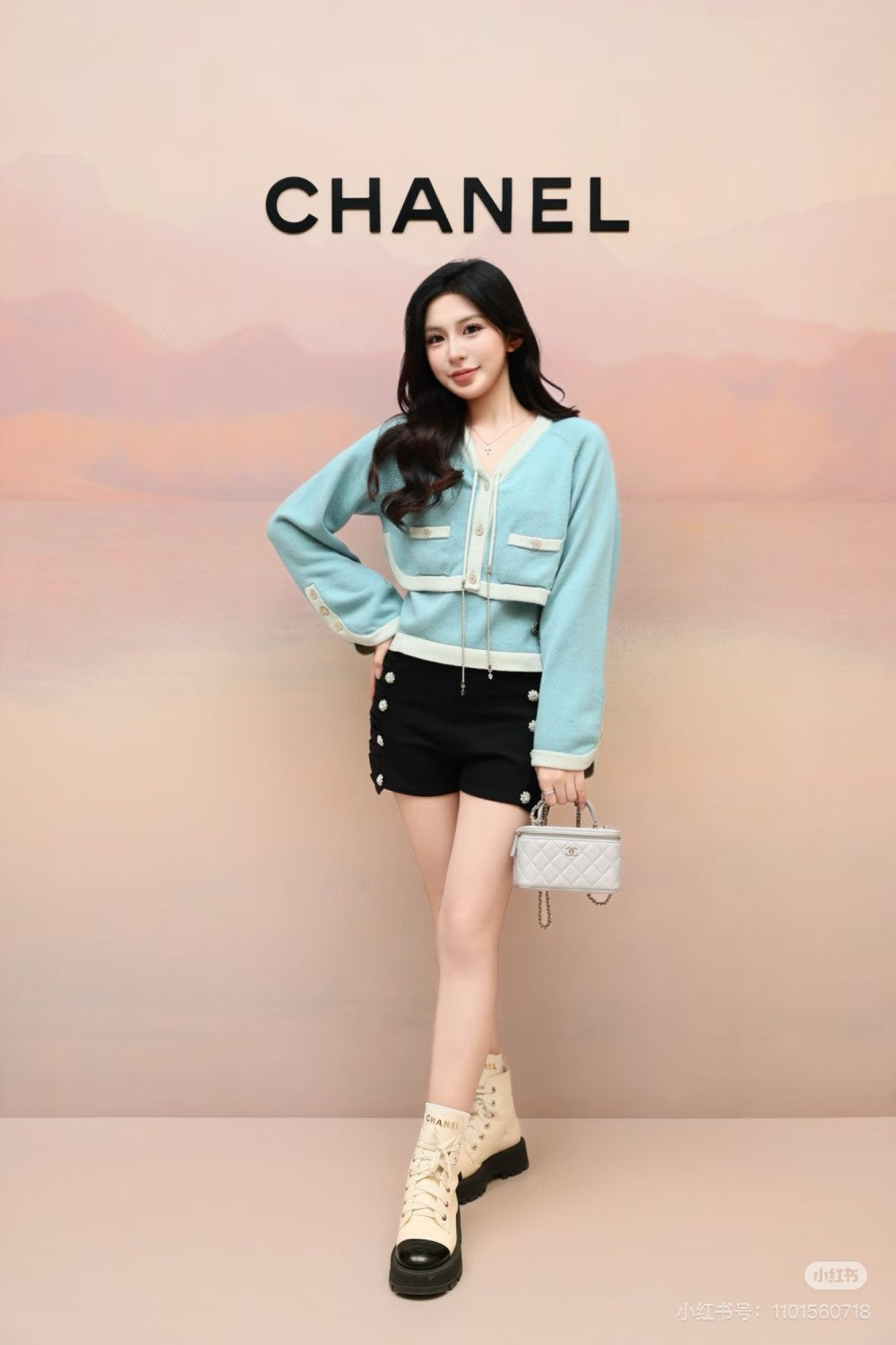 Chanel Women's Spring/Autumn Color-Block Single-Breasted Short-Sleeved Long-Sleeved Cashmere Knitted Cardigan Casual Logo Button Multi-Pocket Half-Skirt Ngvp #2282
