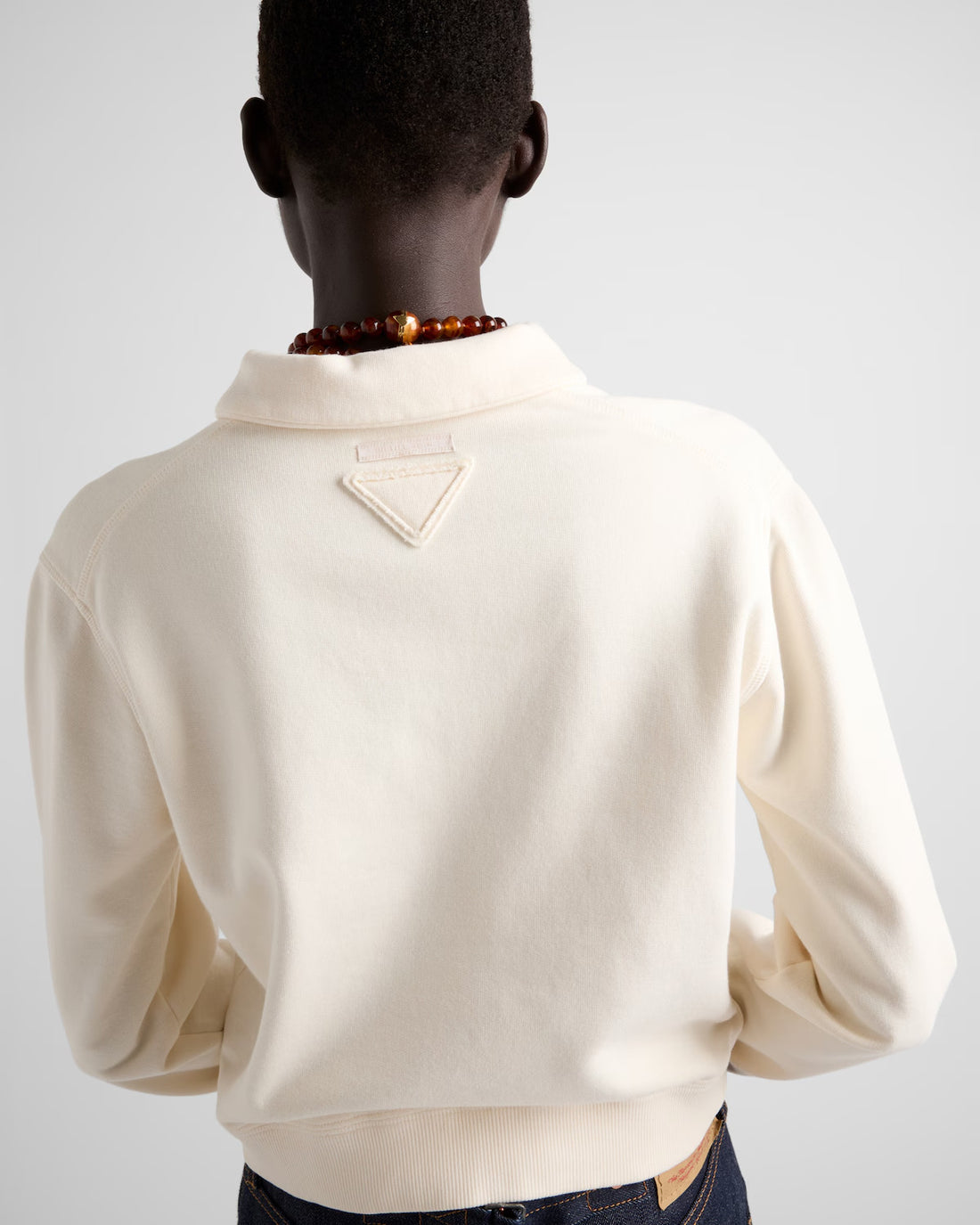 Prada Cotton Fleece Polo Shirt Women's Fall And Winter White Lapel Long Sleeve Sweatshirt Pullover Logo T-shirt #81542