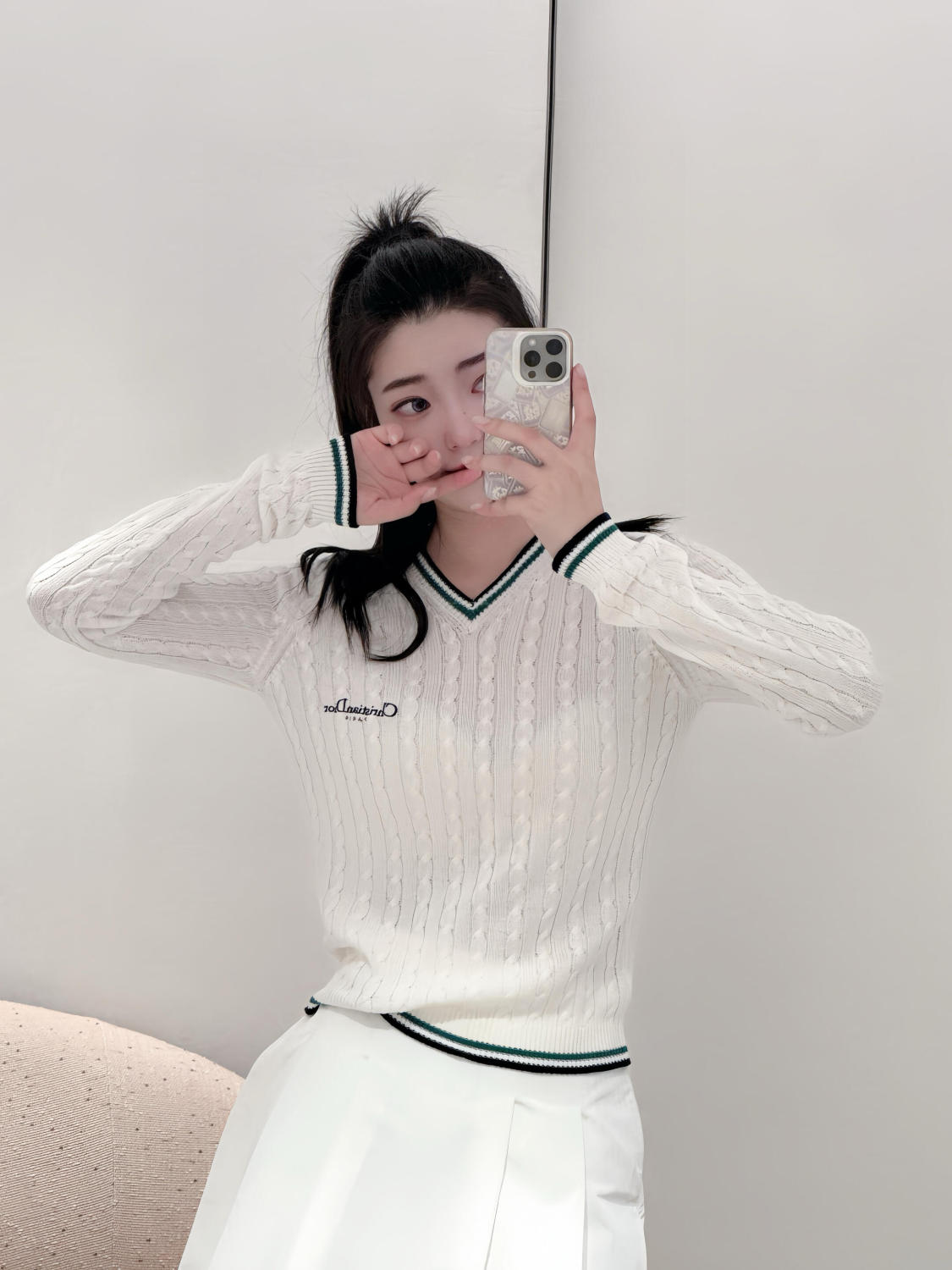 Dior Women's Fall And Winter Vibe Knit Sweater White Vintage Embroidery Knitted Sweater Fashion Casual Thin Sweater #81638