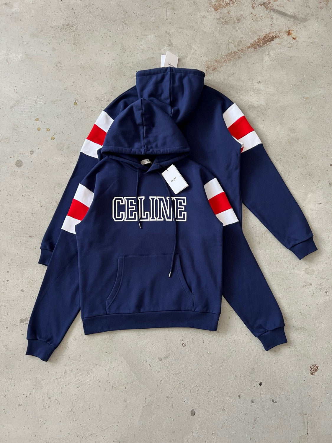 Celine Men's and Women's Unisex Spring/fall Fashion Casual Hooded Color-blocked Long-sleeve Oversized Sweatshirt With Letter Print Between Sleeves Hooded Sweatshirt #78455