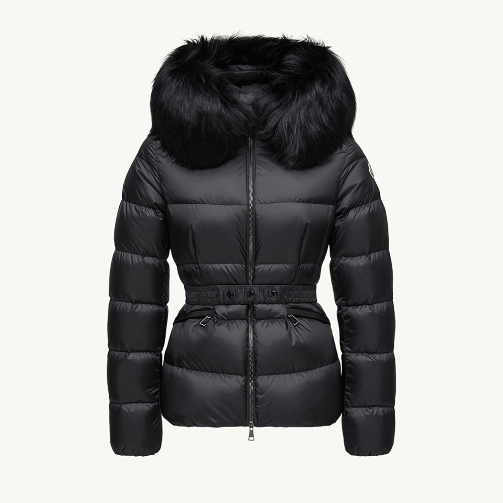 Moncler Black Beige Boed Hooded Shearling Trimmed Short Down Jacket Short Down Jackets #293421