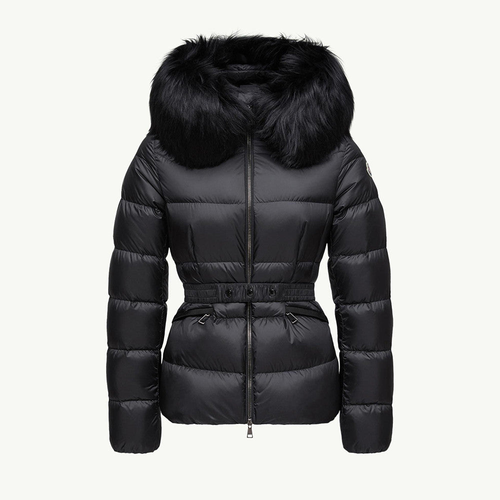 Moncler Black Beige Boed Hooded Shearling Trimmed Short Down Jacket Short Down Jackets #293421