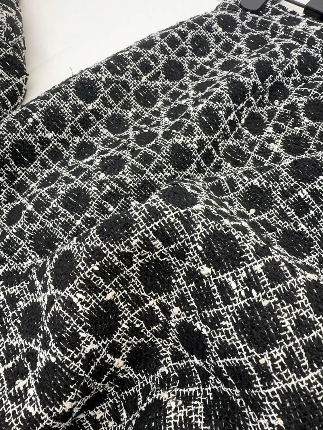 DIOR Macrocannage Regular Fit Jacket Mid-Length Macrocannage Flared Skirt  Black White Cotton-Blend Tweed Knit  #334340