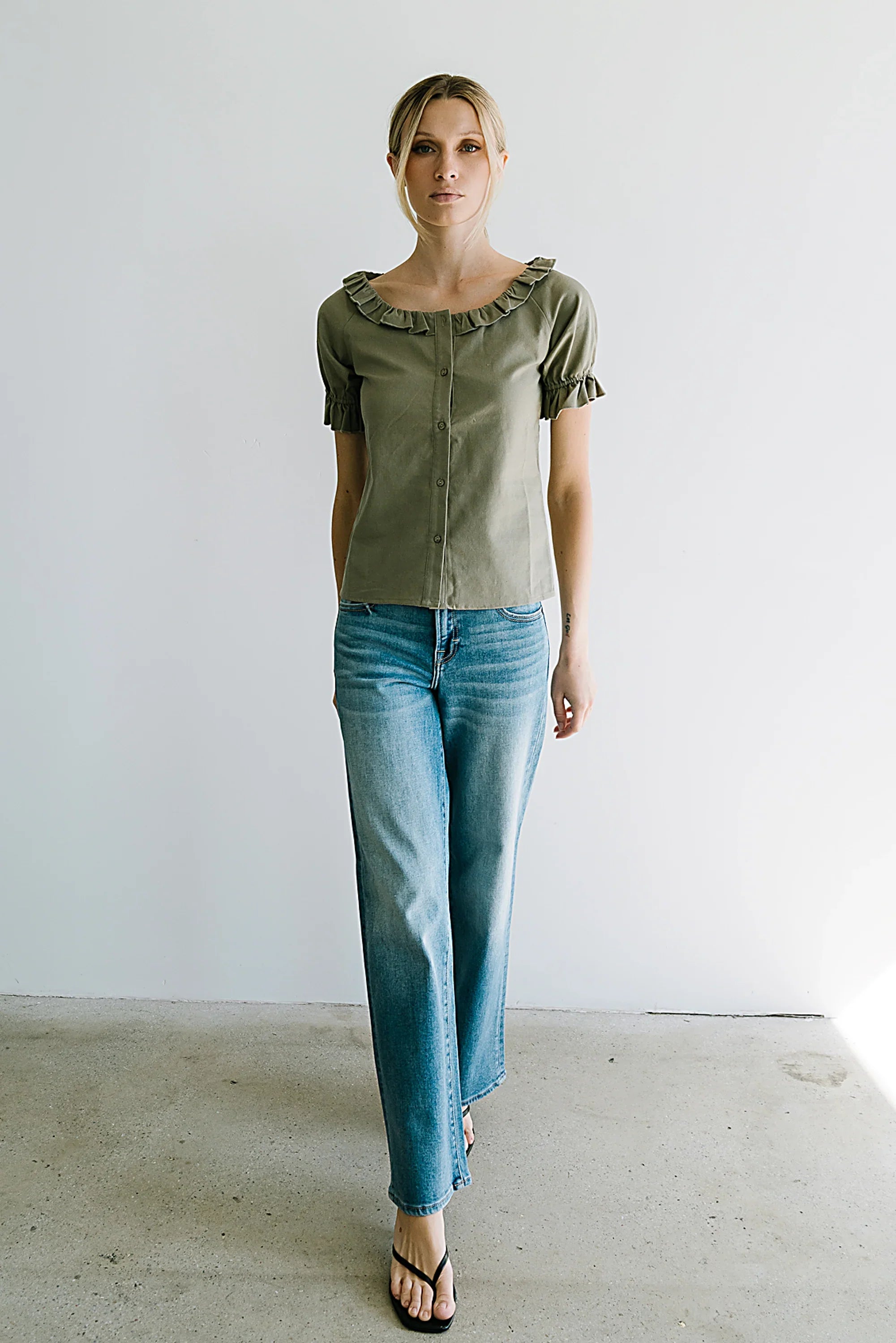 Connie Ruffle Blouse in Olive