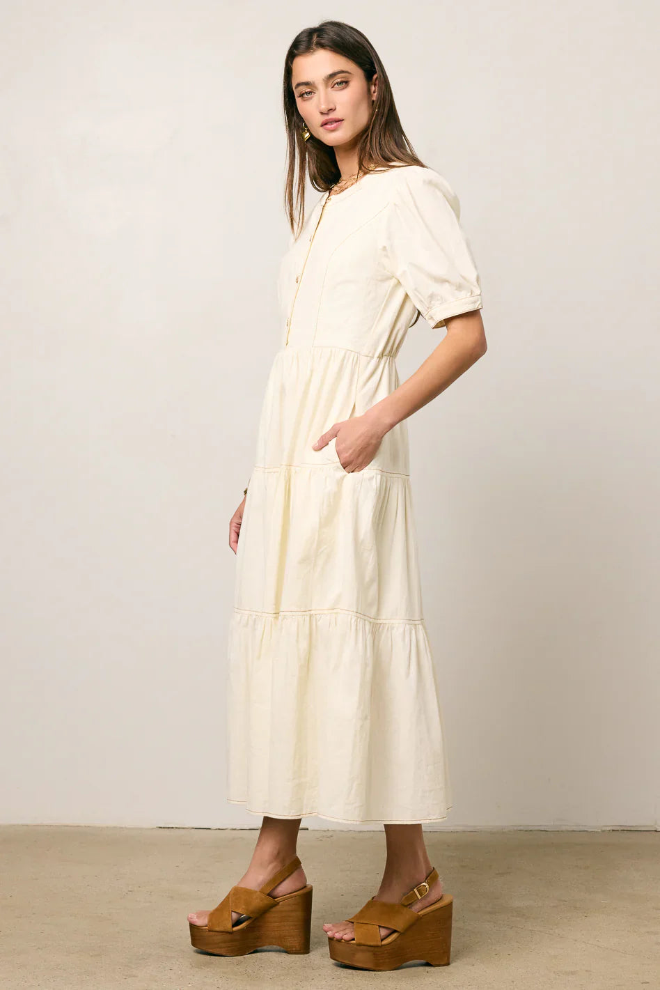 Finey Button Front Maxi Dress in Cream