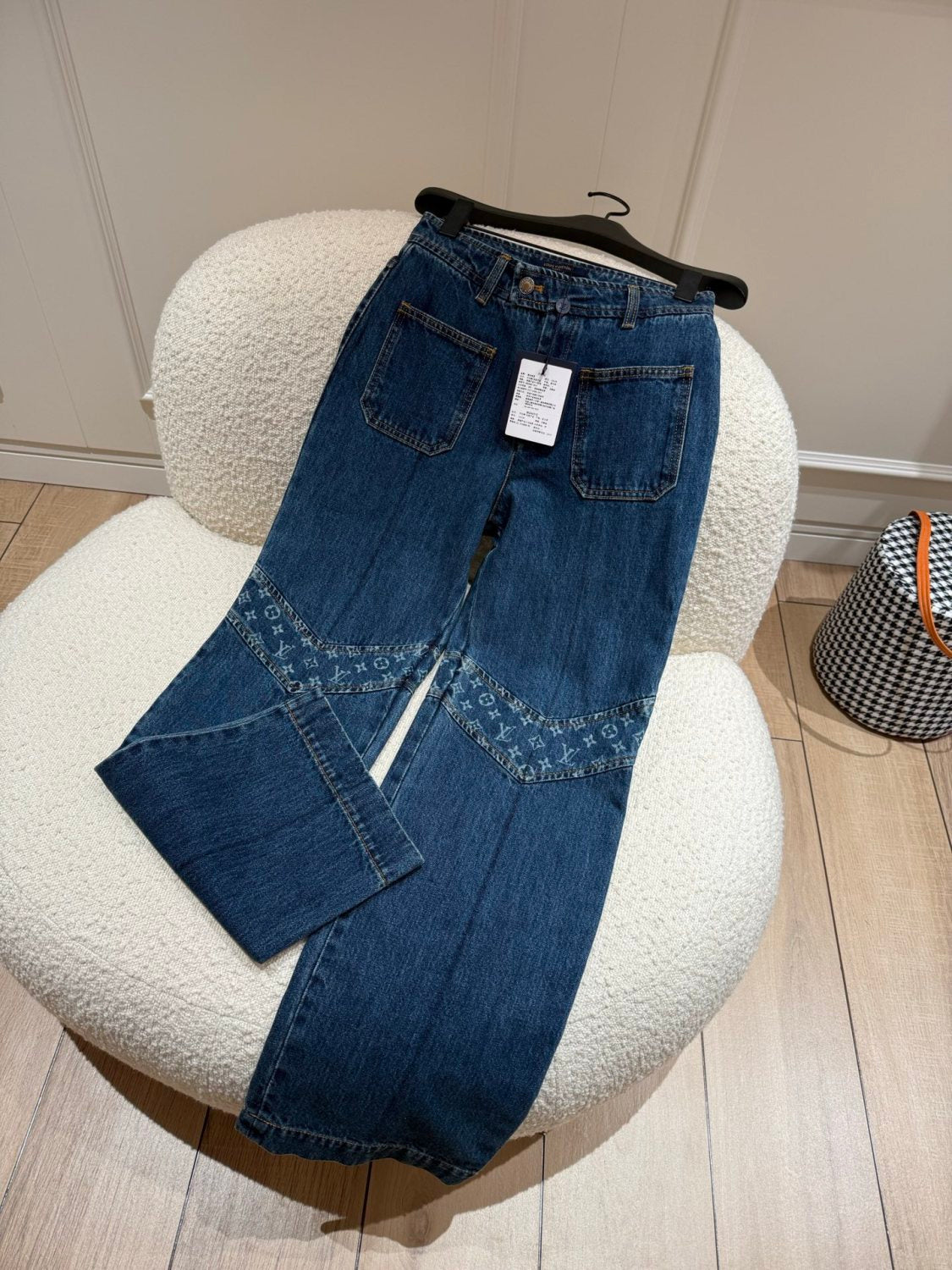 LOUIS VUITTON Monogram Accent Raw Denim Jeans #377124