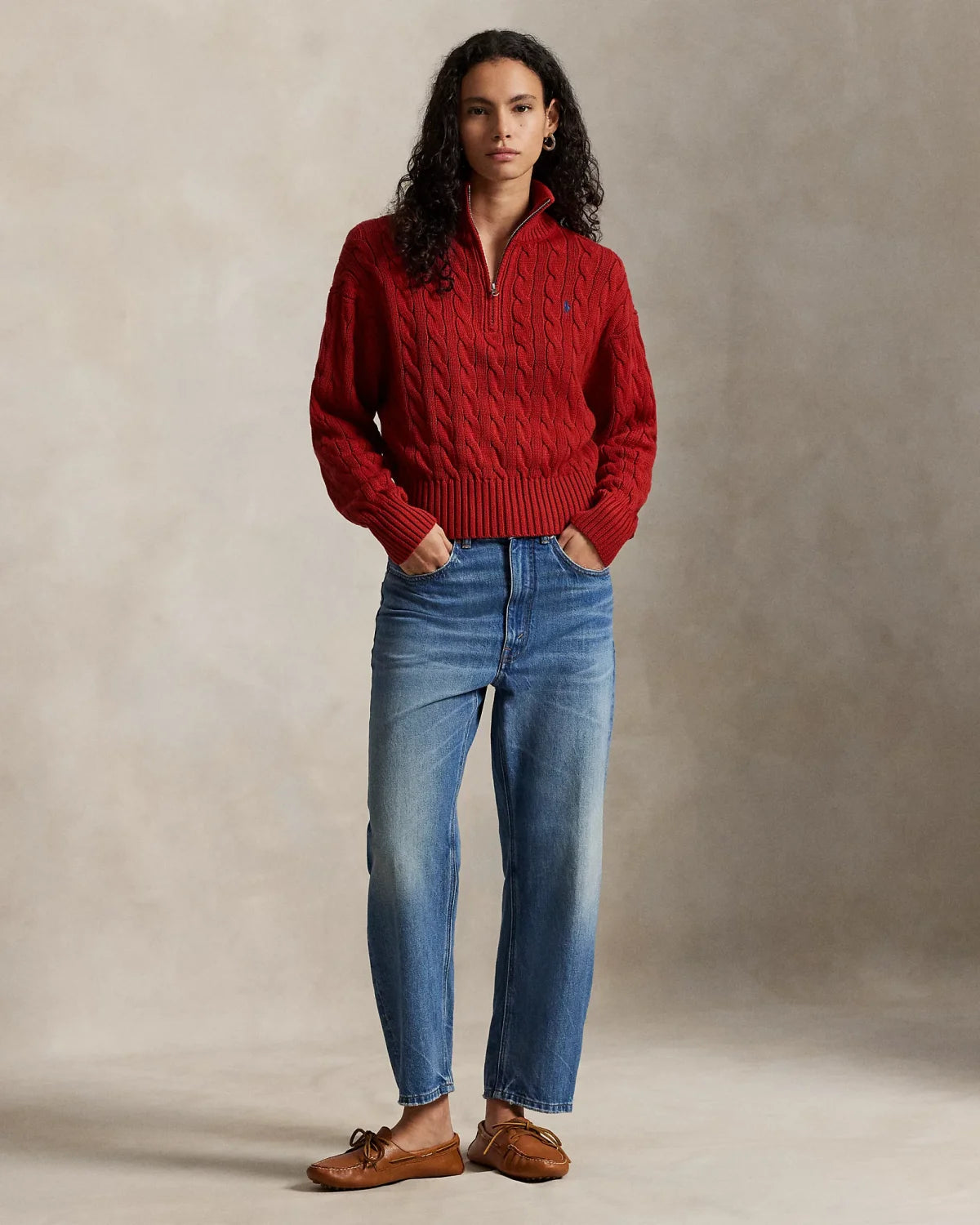 Ralph Lauren Cable-Knit Cotton Quarter Zip Jumper Women #375944