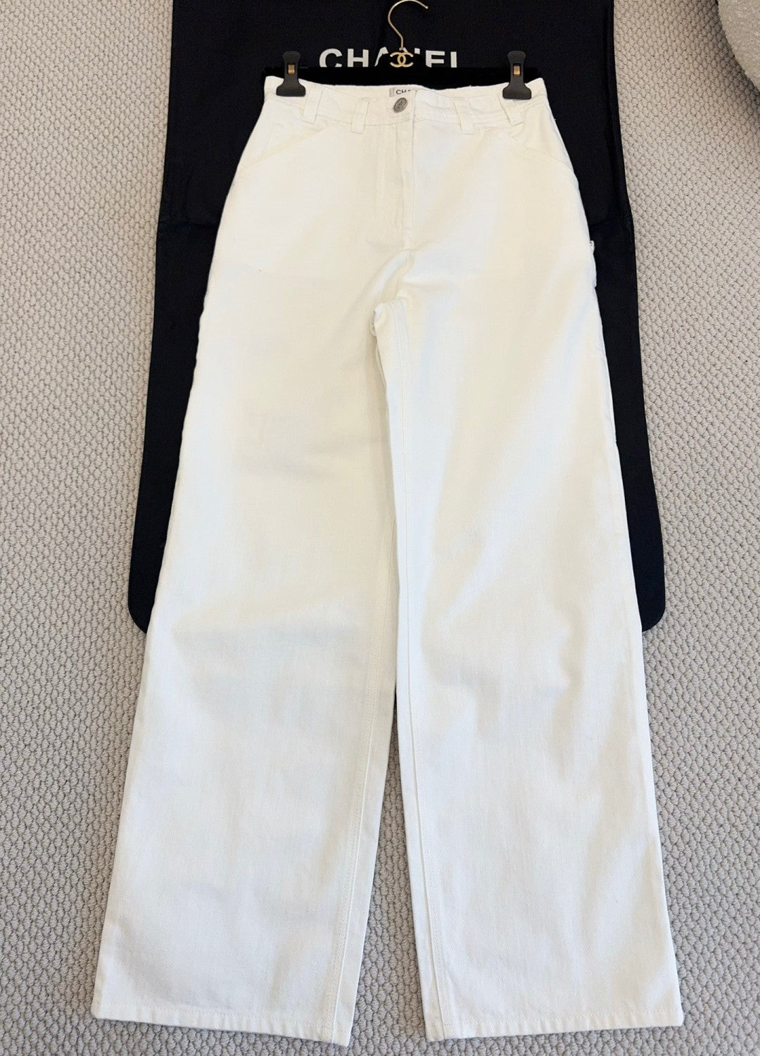 Chanel Jeans Washed Denim White #377644