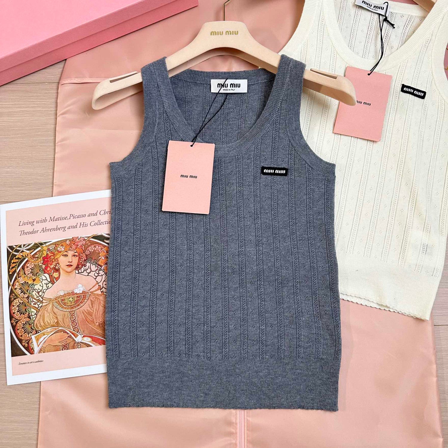 MiuMiu Women's Spring/Summer Fashion Casual Round U-Neck Pullover Logo Icon Openwork Knit Vest #79485