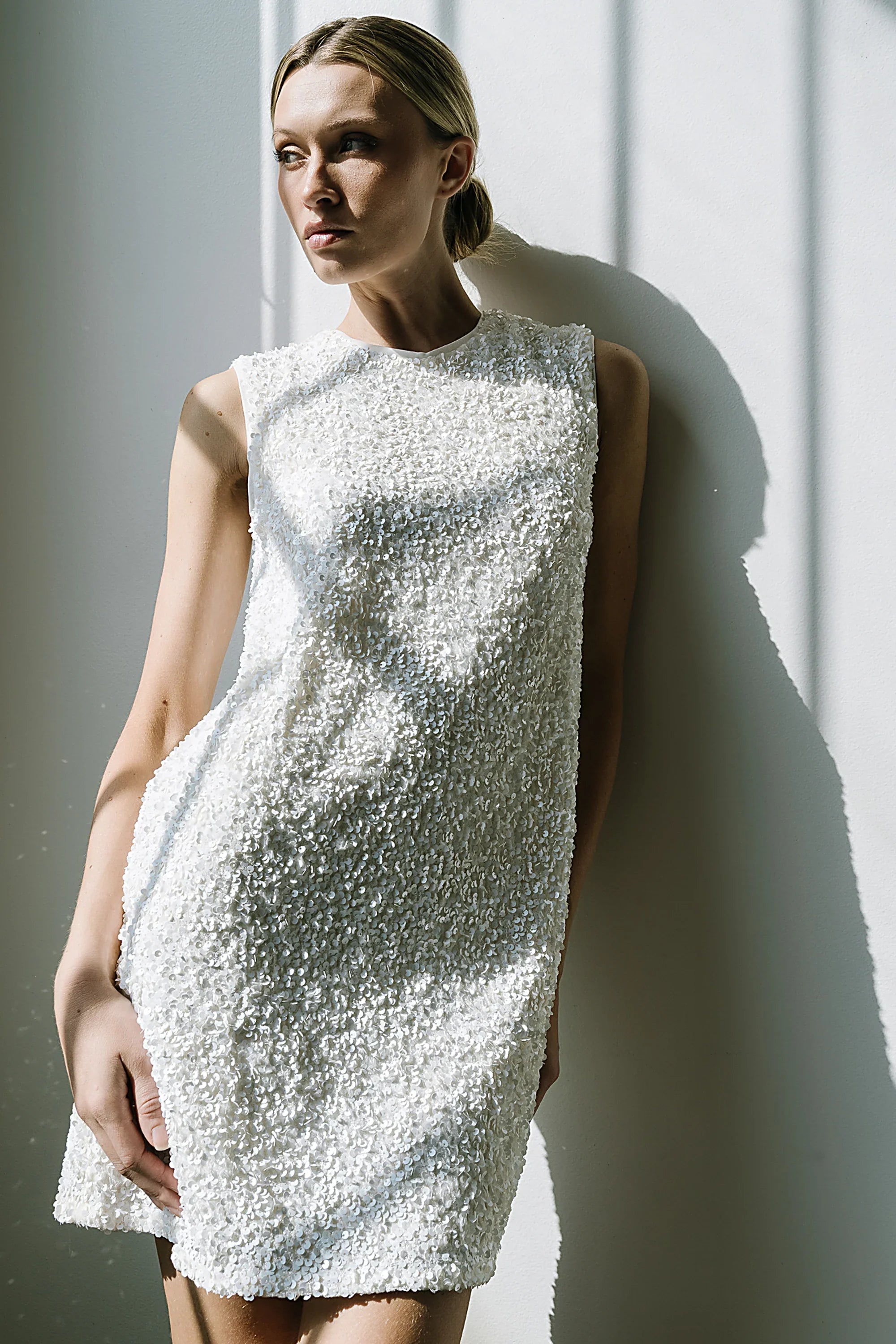 Bessie Sequin Mini Dress in Cream