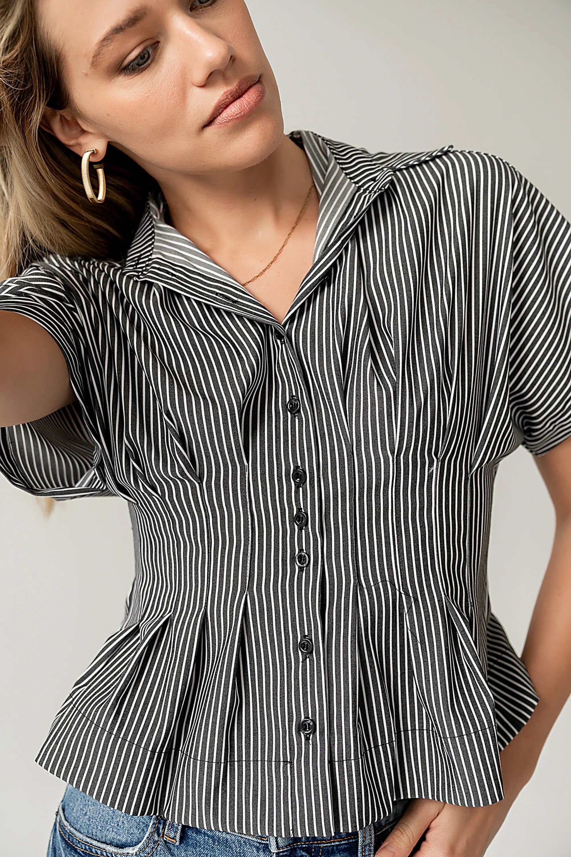 Alec Striped Blouse in Grey