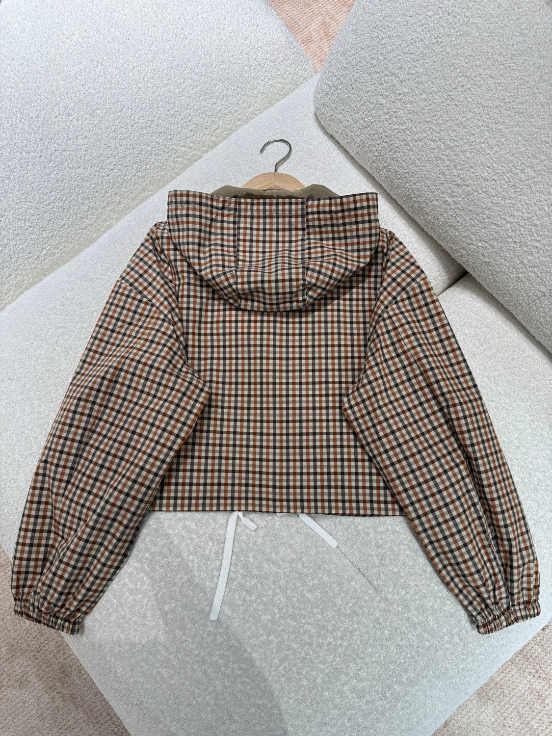 MiuMiu Women's Spring/Summer Fashion Casual Hooded Zipper Waist Elastic Checkered Jacket Waist Elastic Drawstring Checkered Casual Short Skirt Suit Set #79158