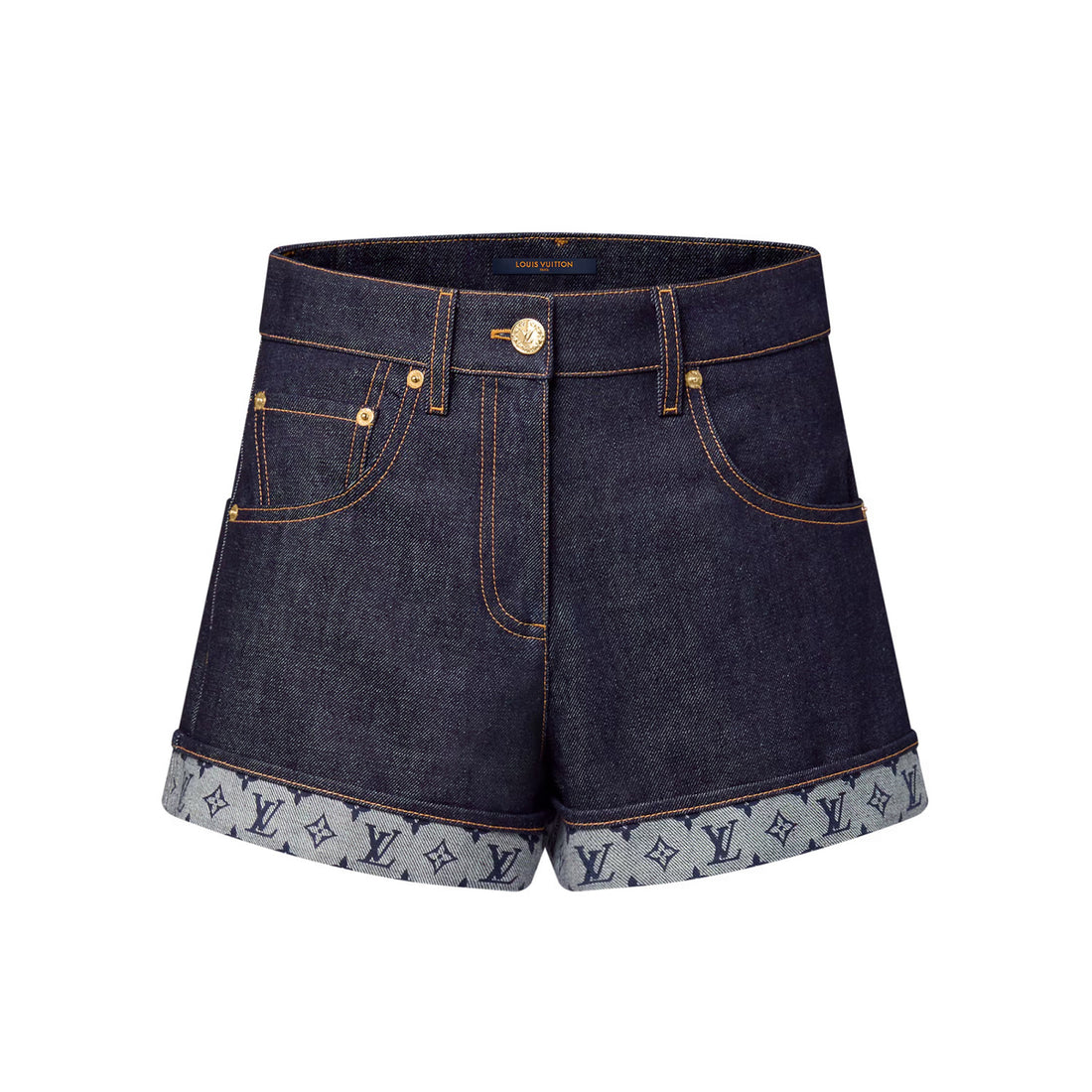 Louis Vuitton Women's Summer Solid Color Turn-Up Mini Pocket Denim Shorts #77818
