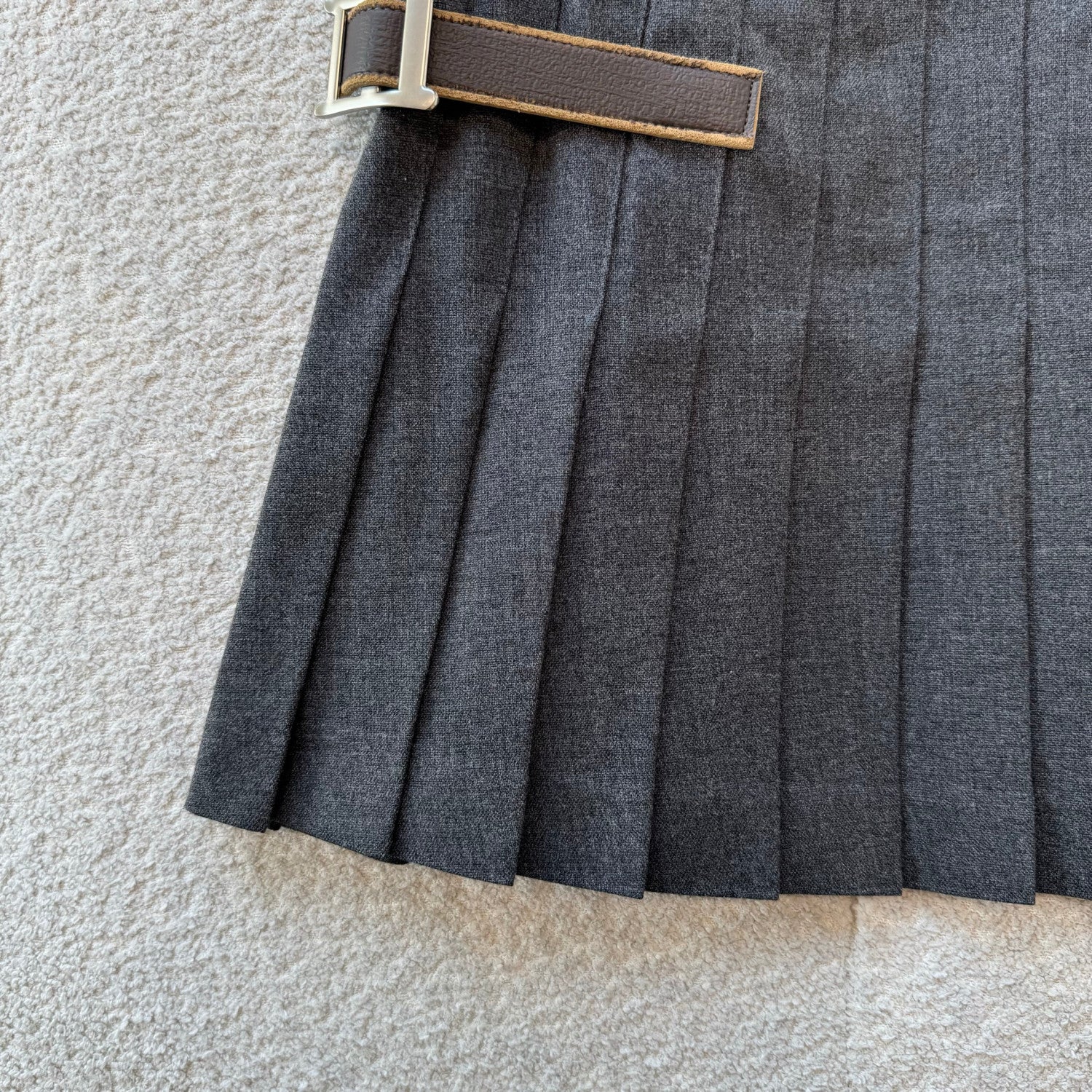 PRADA Slate Gray Pleated Rush Stitch Wool Miniskirt #335944