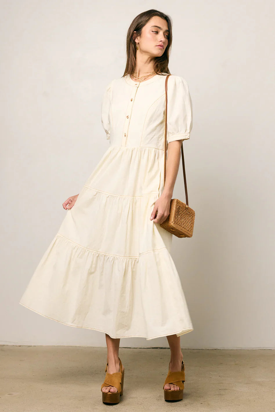 Finey Button Front Maxi Dress in Cream