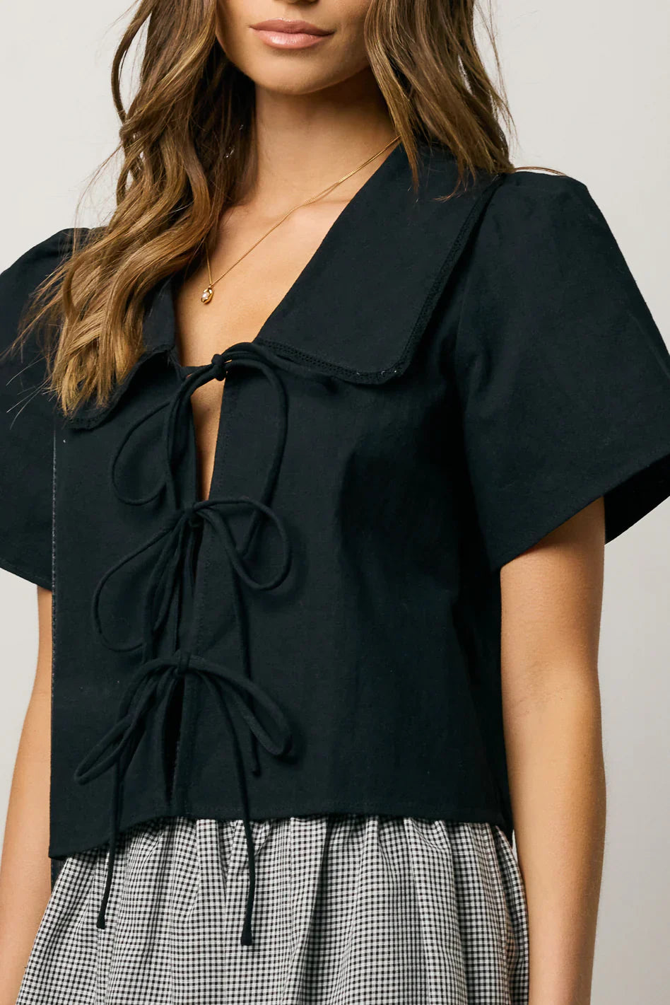 Ethan Tie Front Blouse in Black