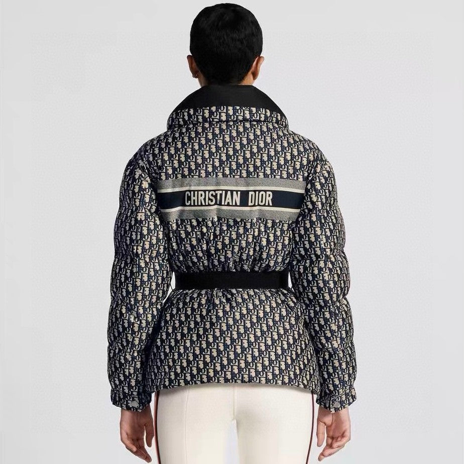Dior DiorAlps Women's Winter Fashion Casual Twill Print Belted High-Neck Zipper Cotton Jacket #78982