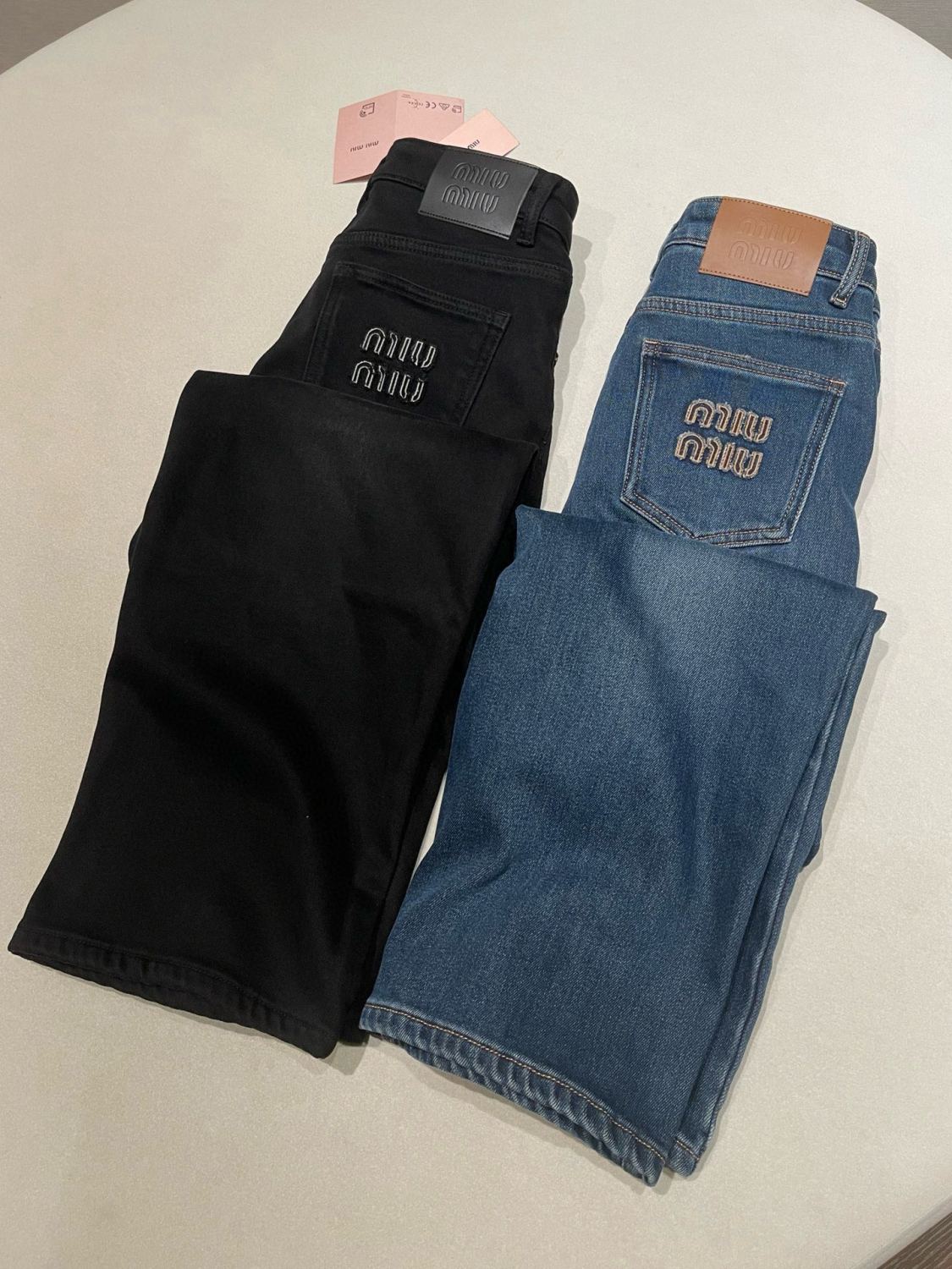 MiuMiu Navy Washed Denim Flared Jeans #335826