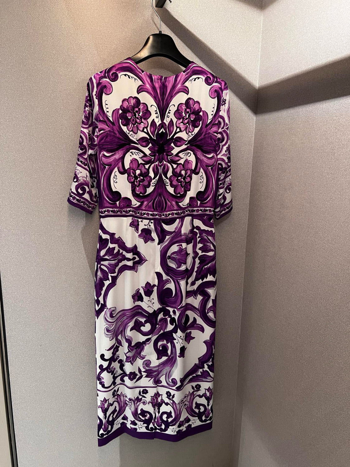 Dolce&Gabbana Majolica Printed Vegan Crepe Satin Dress Women's Spring Summer Purple Fashion Elegant Evening Dresses Ngvp #2428