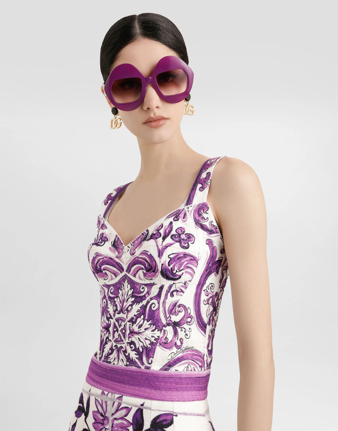Dolce&Gabbana Women's Summer Majolica Print V-Neck Bustier Camisole Sleeveless Tank Top Vest Ngvp #2319