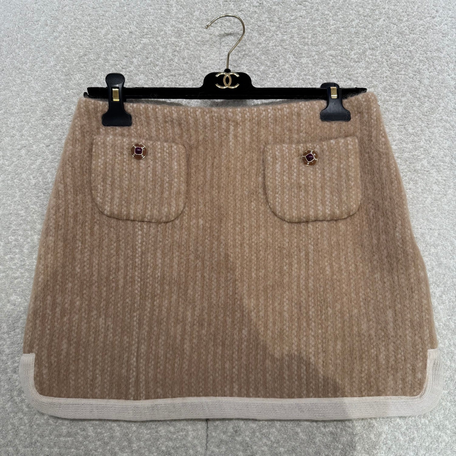 Chanel Jacket Skirt Mohair Wool Beige White #334402