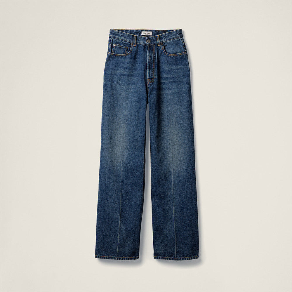 MiuMiu Navy Washed Denim Flared Jeans #335826