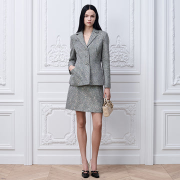 Dior Bar Blazer Skirt Black and White Houndstooth Virgin Wool Blend With Multicolor Sequins #377177
