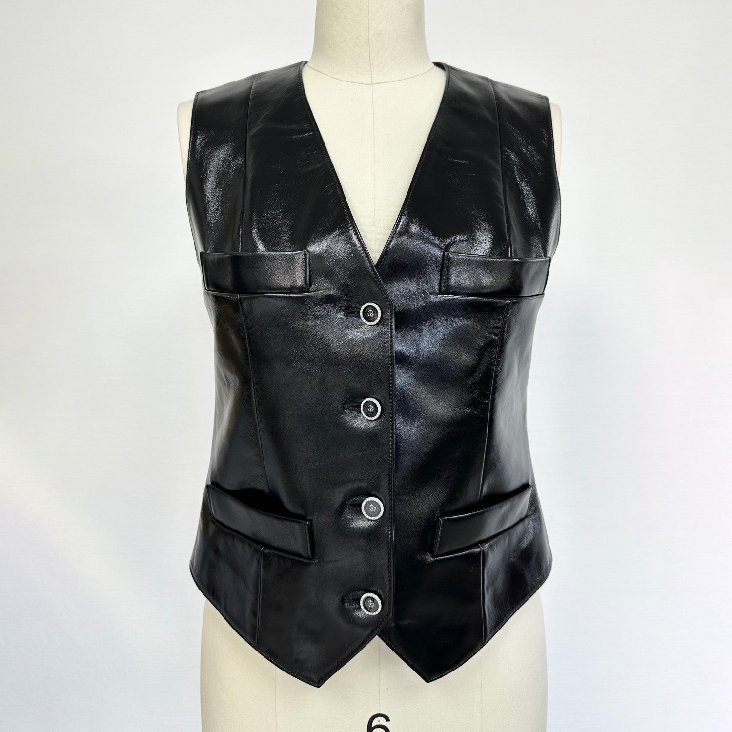 Chanel Women's Spring/Fall Fashion Classic Solid Color V-Neck Single Button Leather Top Vest #323105