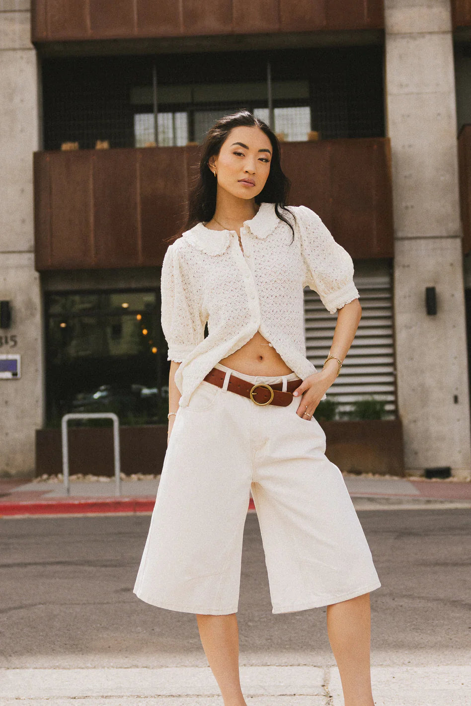 Lyla Collared Lace Top in Ivory