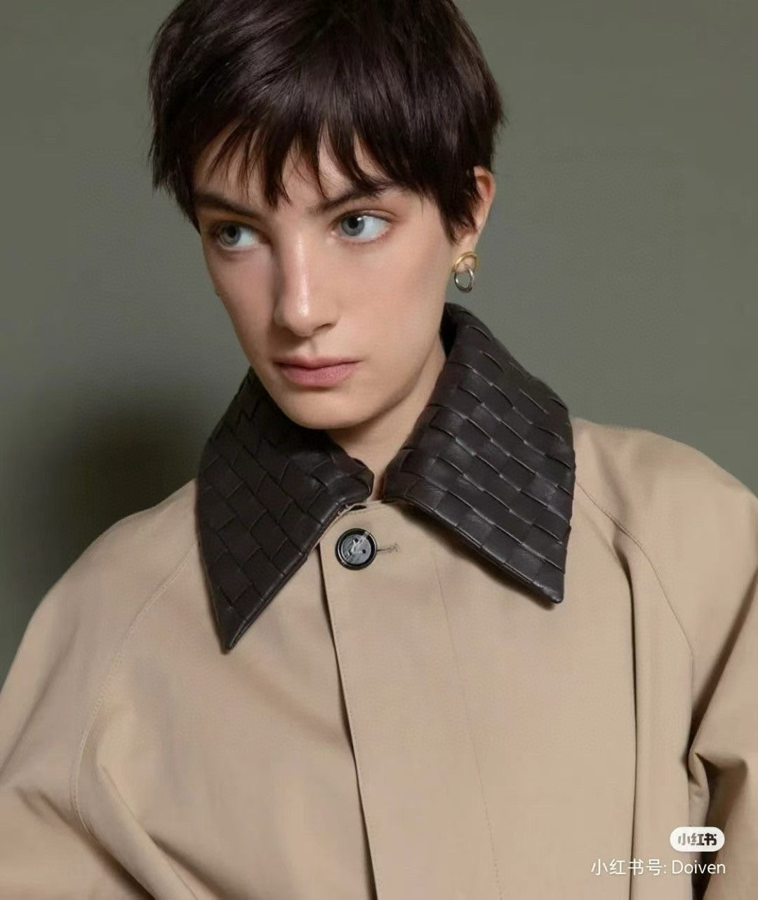 Bottega Veneta Women's Knitted Collar Solid Color Double-Breasted Spring/Fall Lapel Tie-Front Trench Coat Ngvp #2515