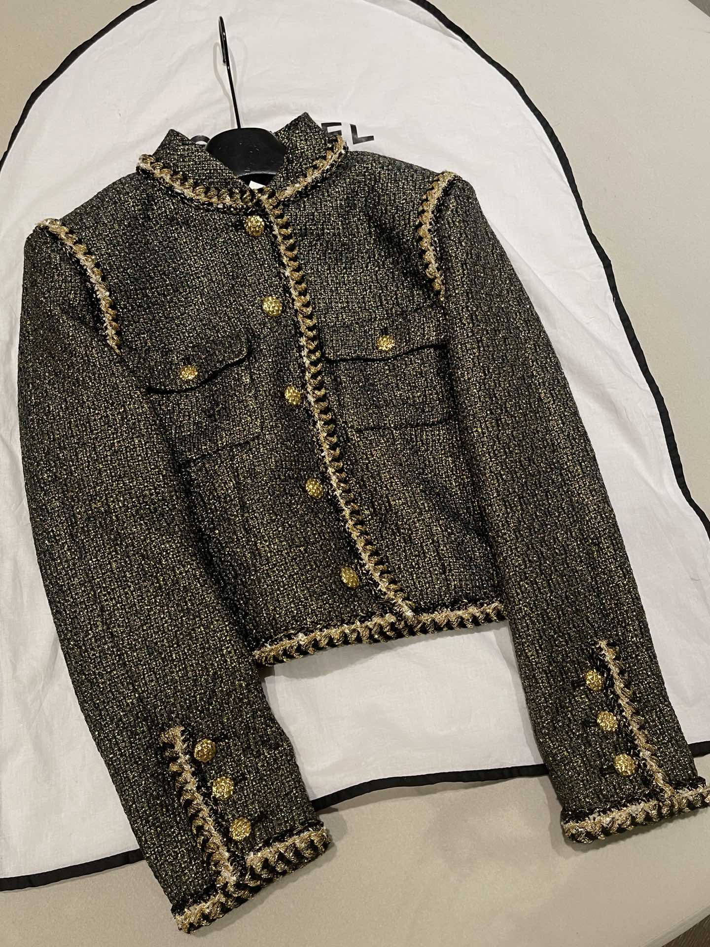 Chanel Jacket Skitr Tweed Gold Black #336118