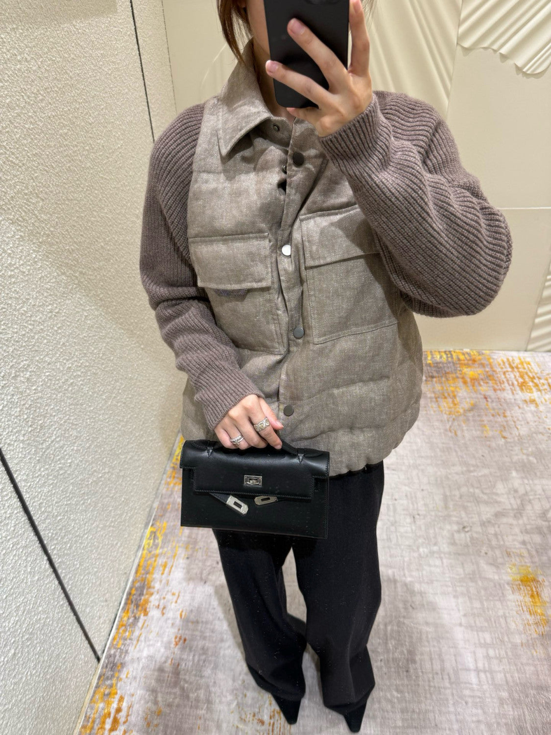 Brunello Cucinelli Women's Autumn And Winter Linen Goose Down Jacket 100% Wool Knit Sleeve Sequins Accessories Single Breasted Jacket Ngvp #2648