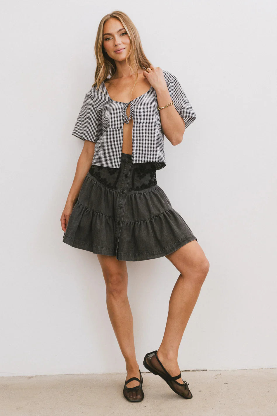 Ember Gingham Top in Black