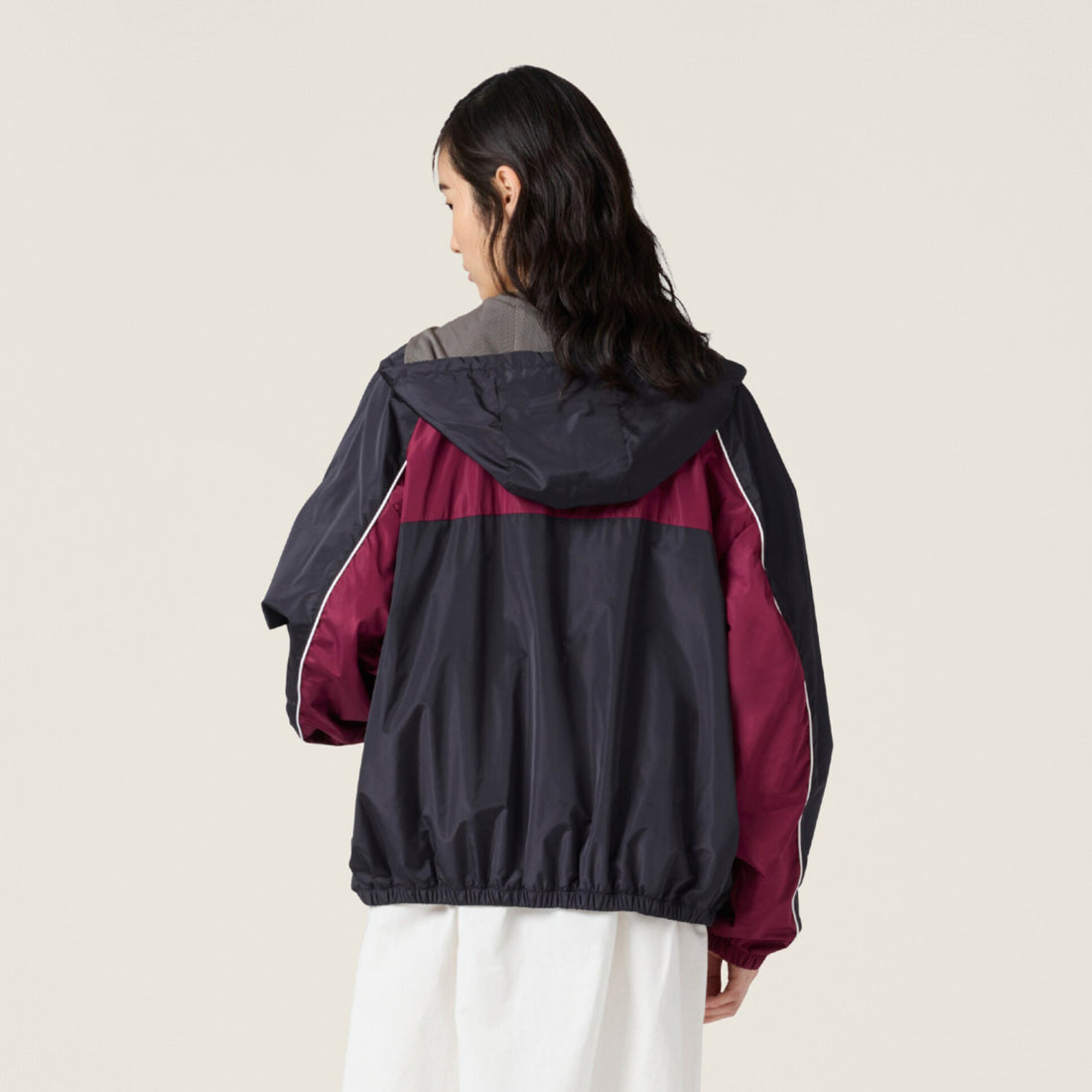 MiuMiu Women's Spring/Fall Fashion Casual Vintage Striped Color-Blocked Oversized Hooded Zipper Long Sleeve Jacket #78589