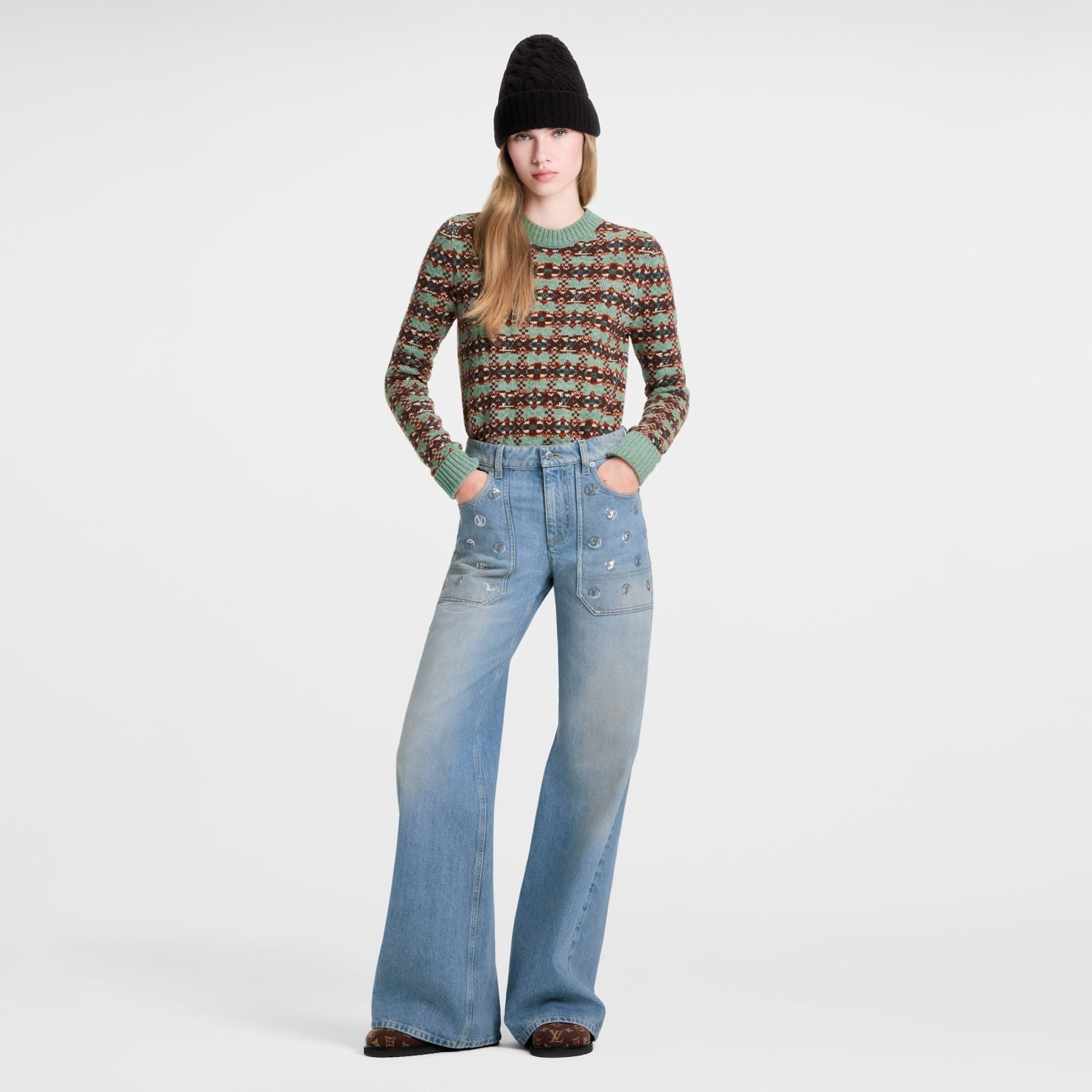 LOUIS VUITTON Signature Sequin Accent Flared Jeans #377460