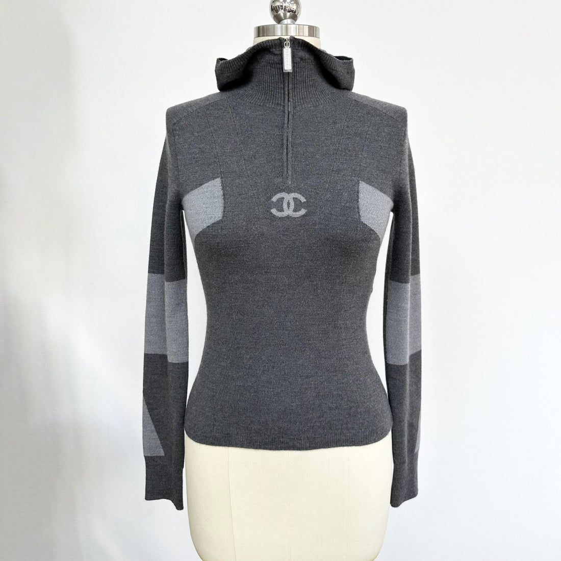 Chanel Women's Spring/fall Fashion Casual Color Block Hooded Pullover Half Zip Knit Sweater #79229