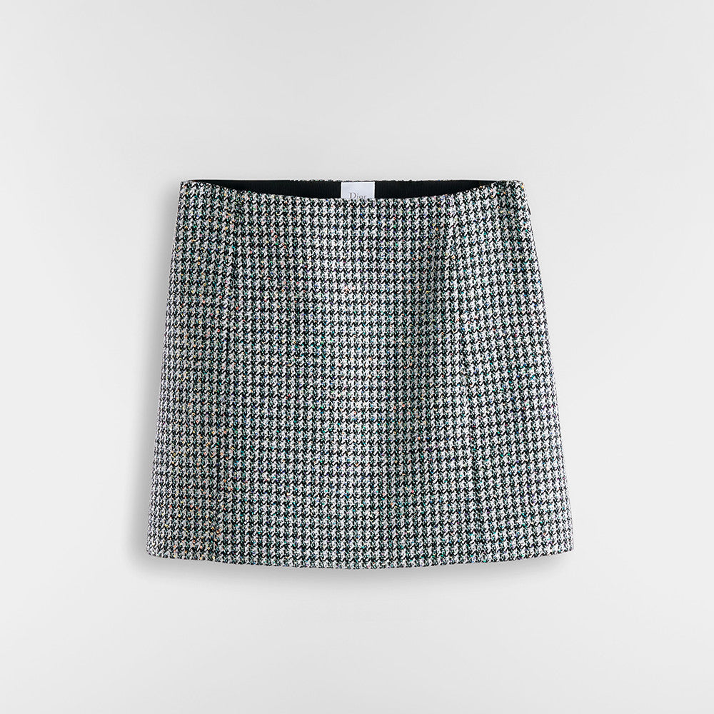 Dior Bar Blazer Skirt Black and White Houndstooth Virgin Wool Blend With Multicolor Sequins #377177